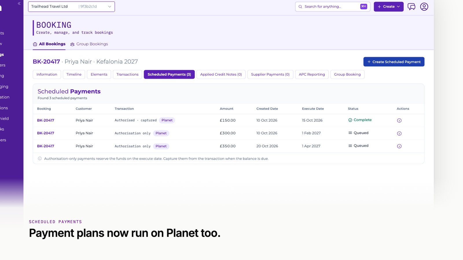 Creating an authorisation-only scheduled payment